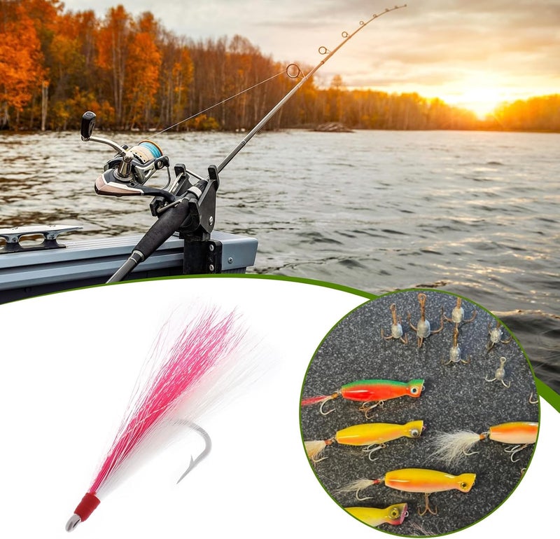 Briny River 12pcs Bucktail Teasers Fishing Hooks Saltwater Flounder Rig Stainless Steel Fishing Hooks 96mm 3g Bucktail Mylar Teasers Inserted for Catfish Cod Flounder - Image 2